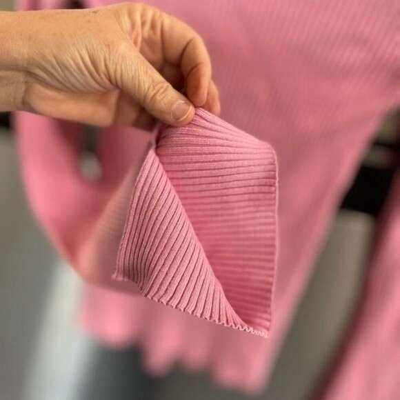 H&M MAMA sweater women’s size S Pink LONG BELL SLEEVE , SLITS , Cable RIBBED NWT - Picture 10 of 10